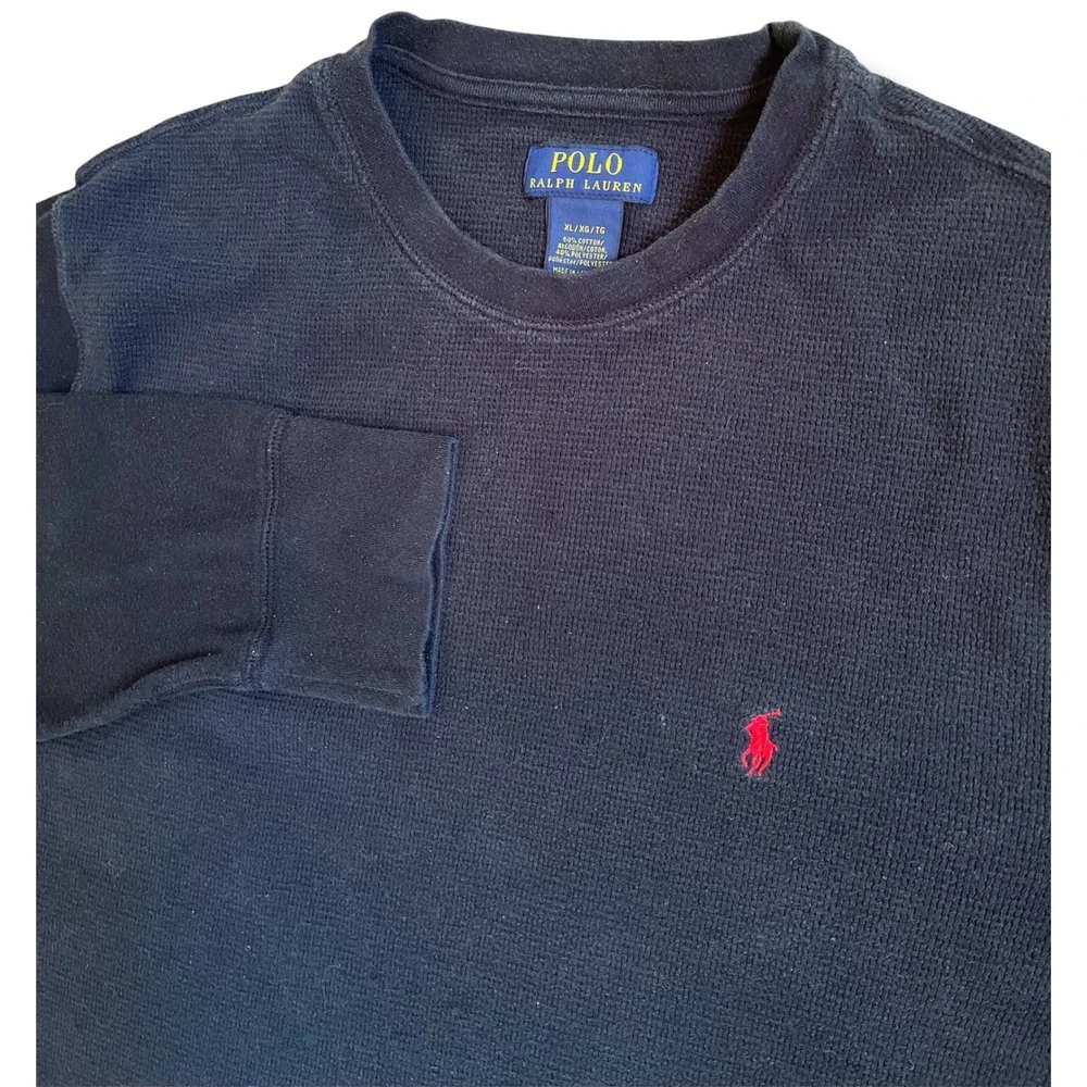 Polo Ralph Lauren Mens XL Navy Blue Waffle Knit Thermal Long Sleeve Shirt‎ Pony
